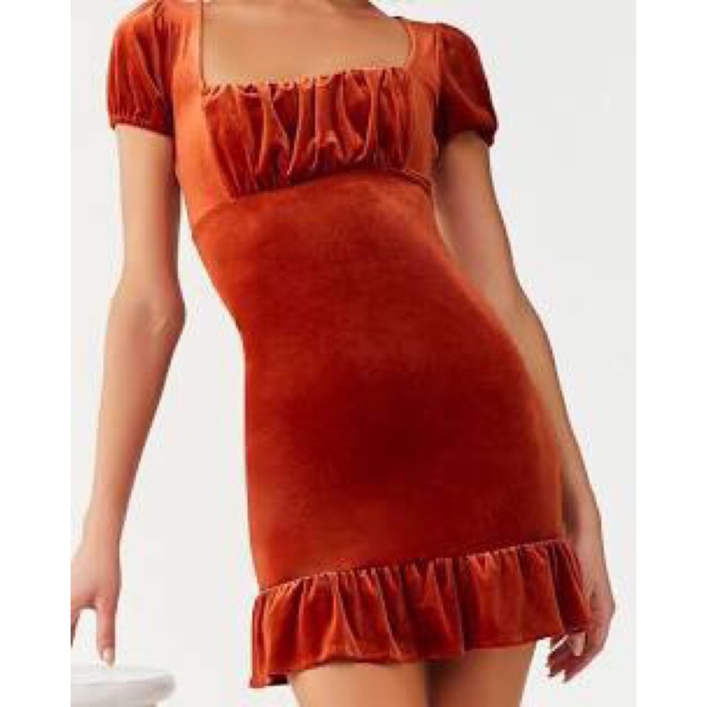 Rust Velvet Babydoll Peasant Dress